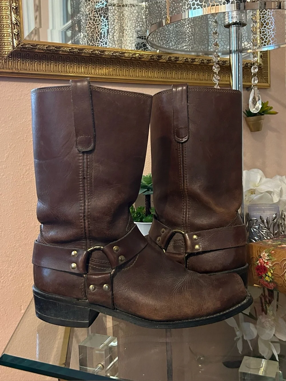 Vintage Sears Brown Leather Harness Boots Size 10.5